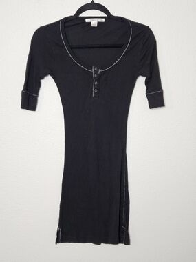 Victoria's Secret Black Henley Sleep Dress with Contrast Stitching Size Small